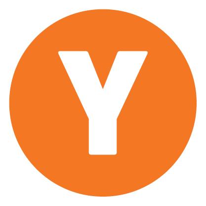 White letter Y on orange background.